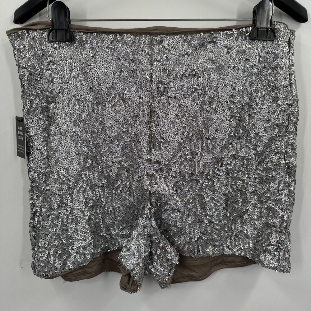 Express Hot Shortie Shorts 14 Women's Silver Sequin Party Club Side Zip NEW